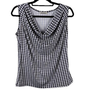 Harve Bernard Black White Draped Neckline Sleeveless Straight Hem Pullover Top